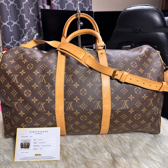 Louis Vuitton Keepall bandolier 50 2ways with strap Carryall Carryon w/ cert - Picture 1 of 16